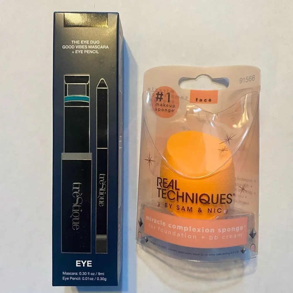 Tre’Stique Eye Duo Mascara + Eye Pencil and Real Techniques Make up Sponge
